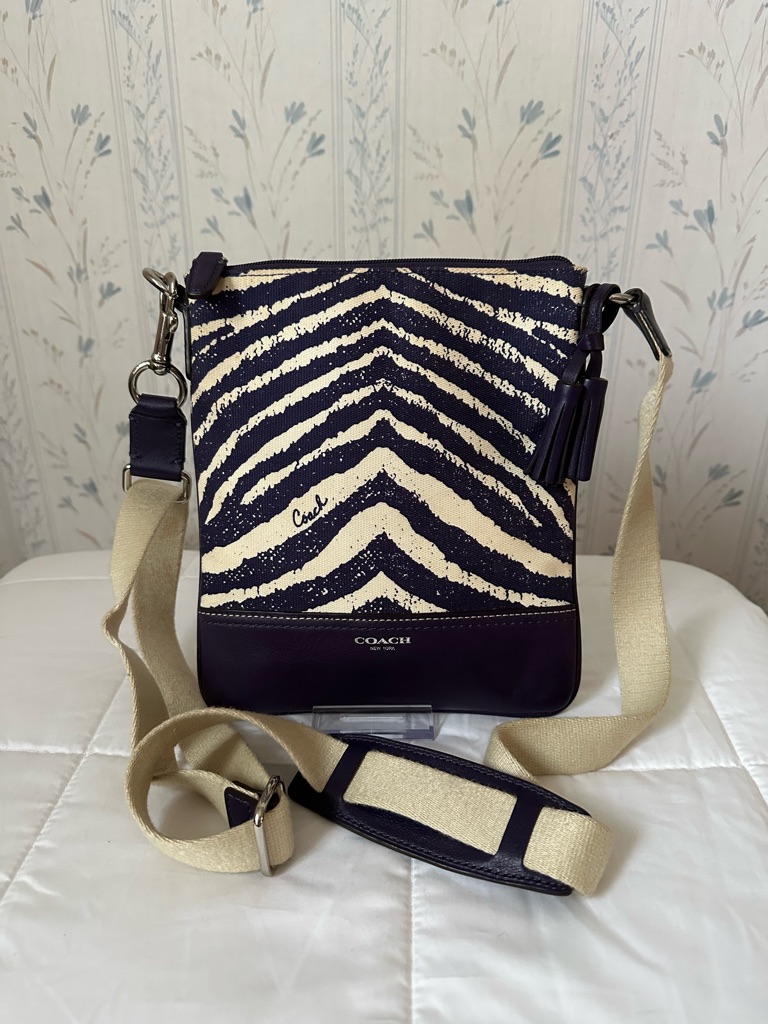 Coach Purple And Cream Zebra-Print Crossbody